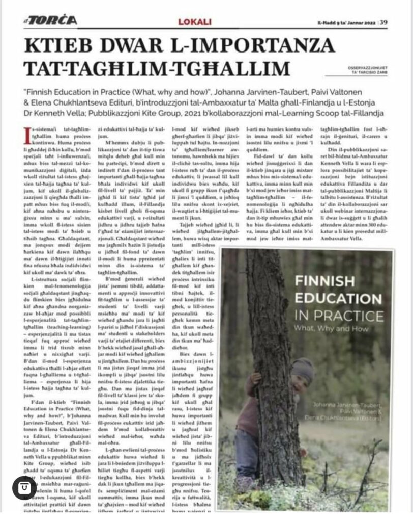Review of the book Finnish education in practice: What, Why and How in a newspaper Torca, Malta